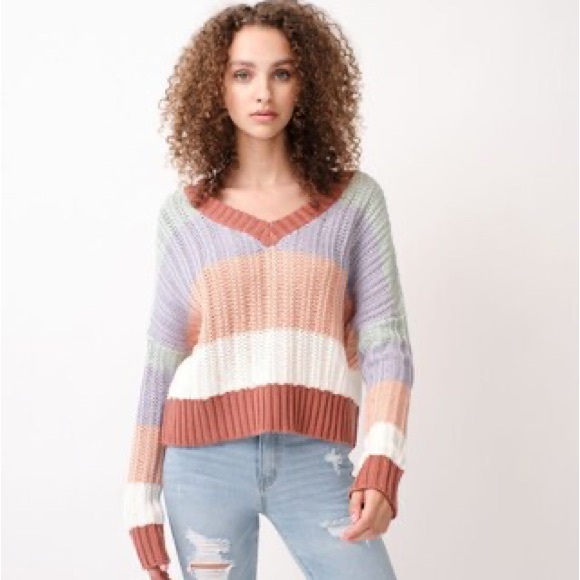 Aeropostale Chunky Stripe V-Neck Sweater, size M - Picture 1 of 7